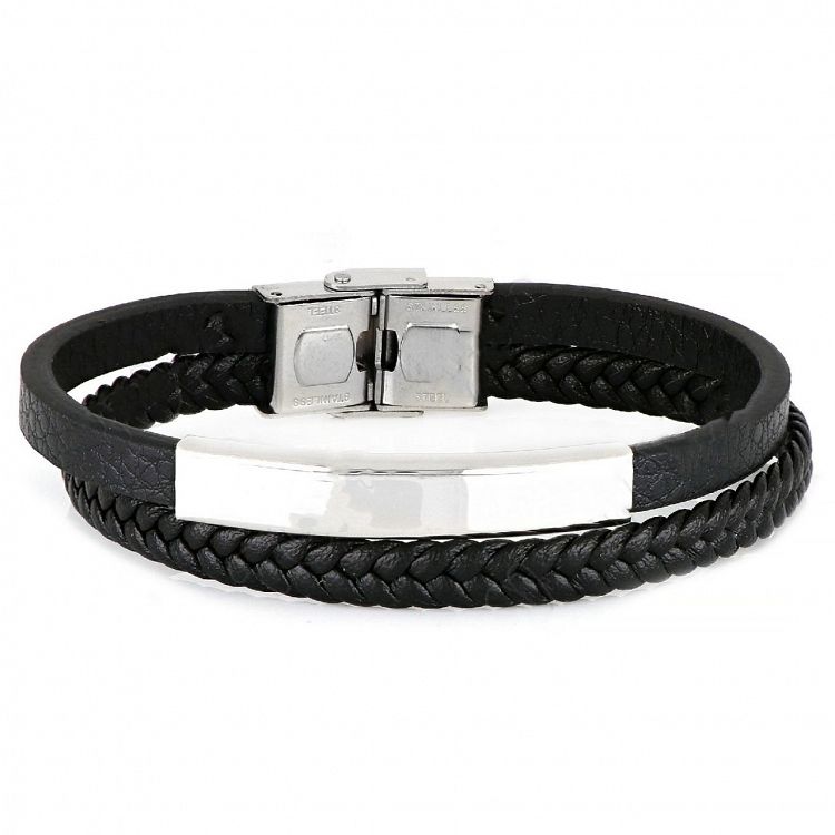 Βραχιόλι Από Δέρμα Και Ατσάλι Με Ταυτότητα TU29945