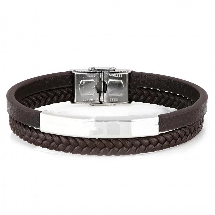 Βραχιόλι Από Δέρμα Και Ατσάλι Με Ταυτότητα TU29946