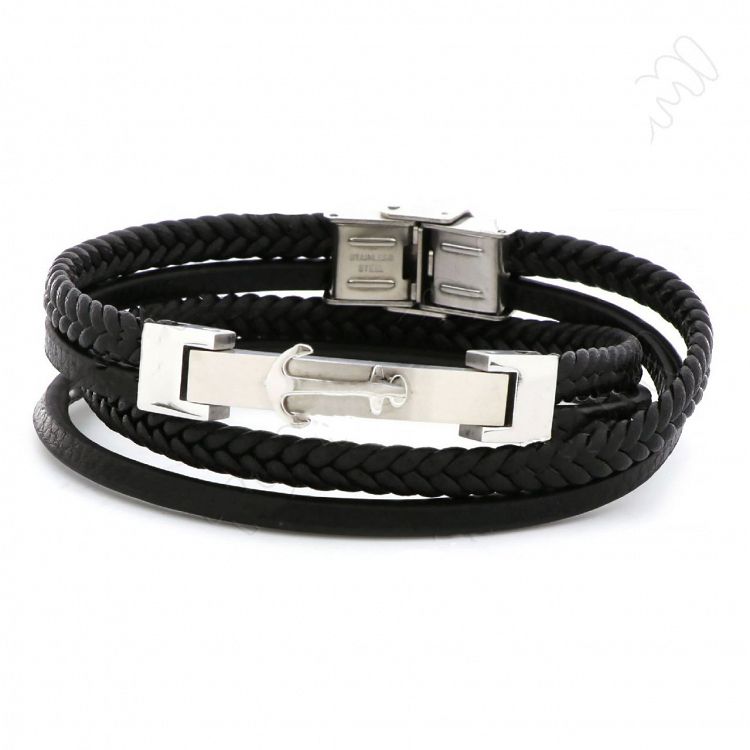 Βραχιόλι Από Δέρμα Και Ατσάλι Με Άγκυρα TU29951