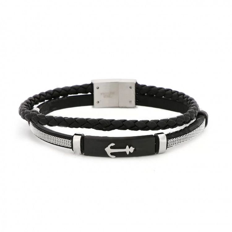 Βραχιόλι Από Δέρμα Και Ατσάλι Με Άγκυρα TU29955