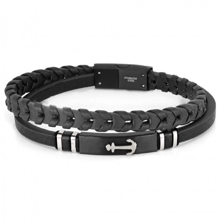 Βραχιόλι Από Δέρμα Και Ατσάλι Με Άγκυρα TU29957