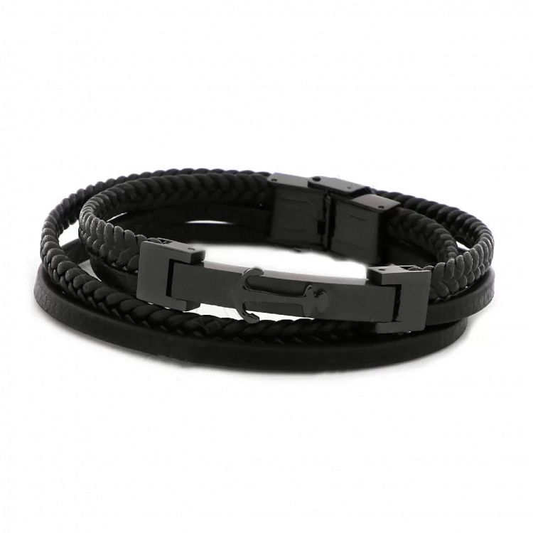 Βραχιόλι Από Δέρμα Και Ατσάλι Με Άγκυρα TU29958