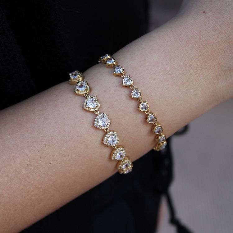 Βραχιόλι Ριβιέρα Με Καρδιές Από Ατσάλι Επιχρυσωμένο MI21891