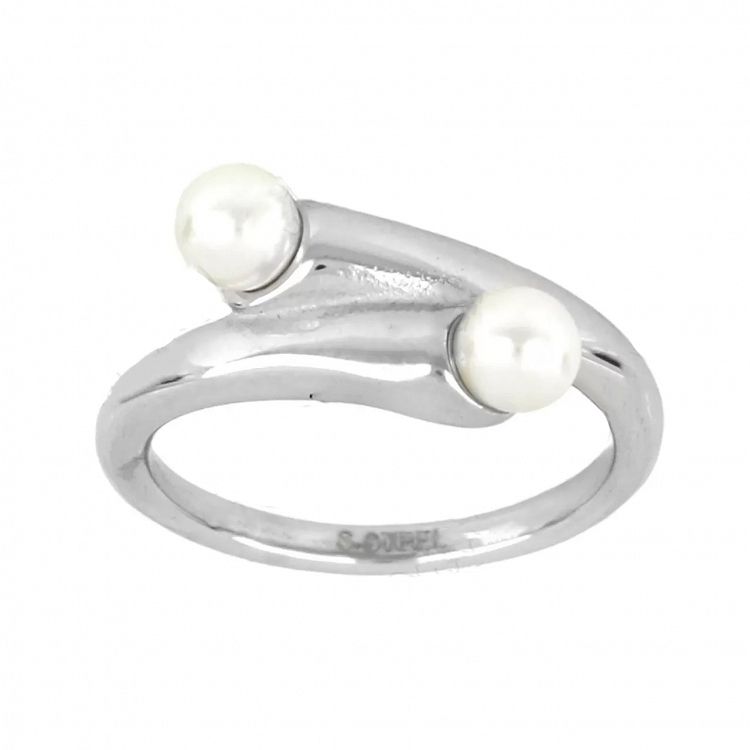 Δαχτυλίδι Από Ατσάλι Με Μαργαριτάρια TU30968