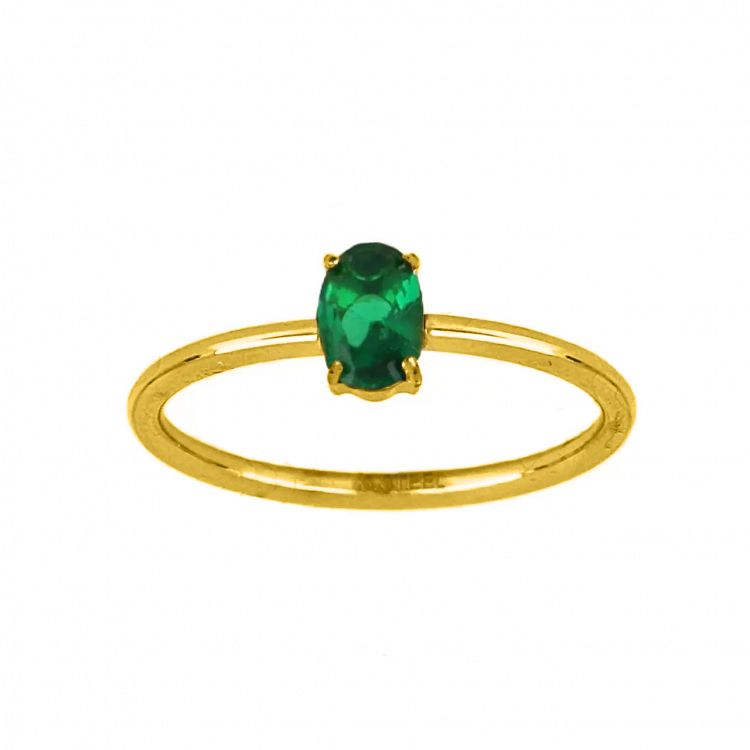 Δαχτυλίδι Μονόπετρο Από Ατσάλι Επιχρυσωμένο TU30985