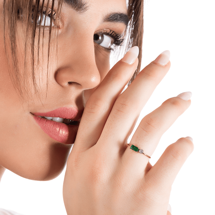 Δαχτυλίδι από Ατσάλι Επιχρυσωμένο Με Ζιργκόν Πράσινο AS36038