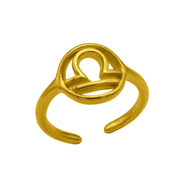 Δαχτυλίδι Από Ορείχαλκο Επιχρυσωμένο 24Κ Με Το Ζώδιο Του Ζυγού PF37441