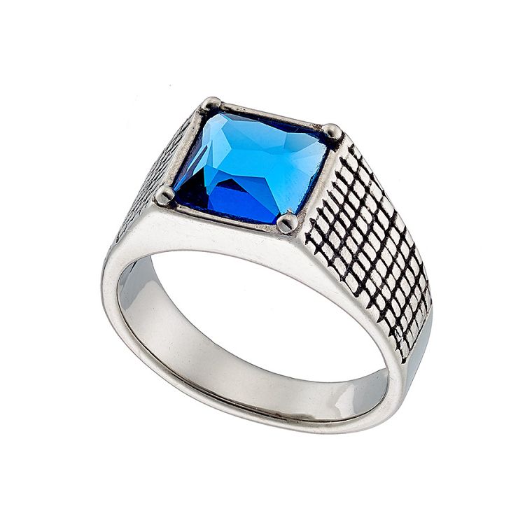 Δαχτυλίδι Από Ατσάλι Με Ζιργκόν Μπλε AS37497