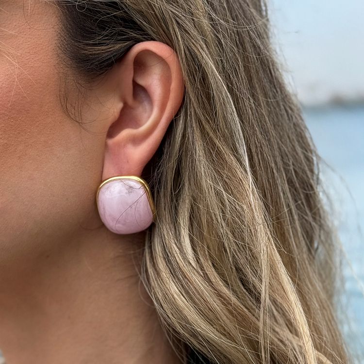 Σκουλαρίκια Marble Candy Ροζ Από Ατσάλι Επιχρυσωμένο MI43441