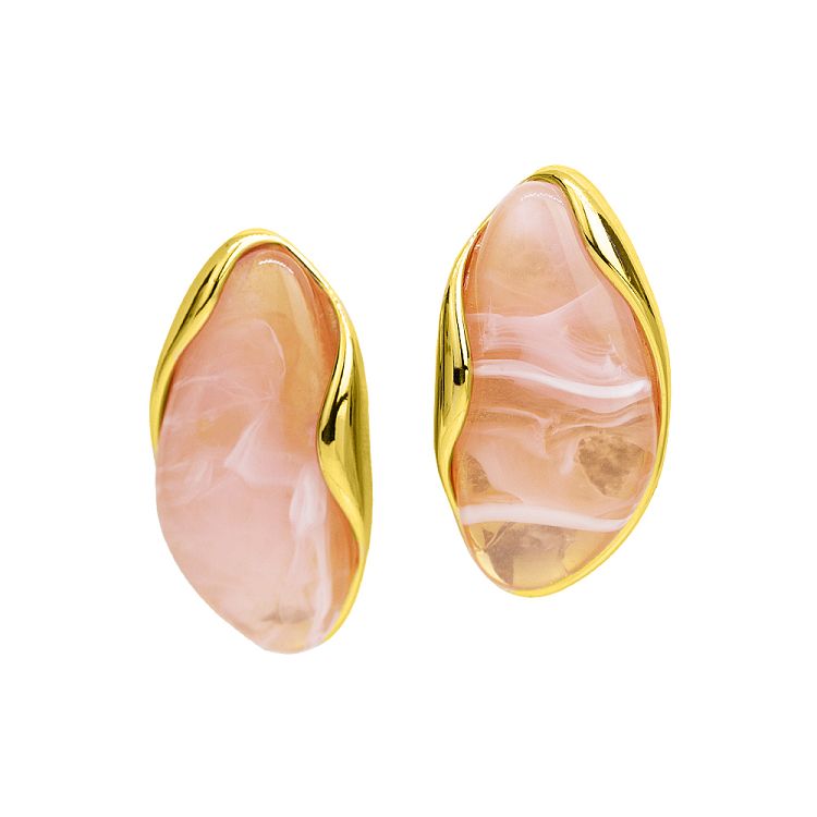Σκουλαρίκια Marble Almonds Ροζ Από Ατσάλι Επιχρυσωμένο MI43440