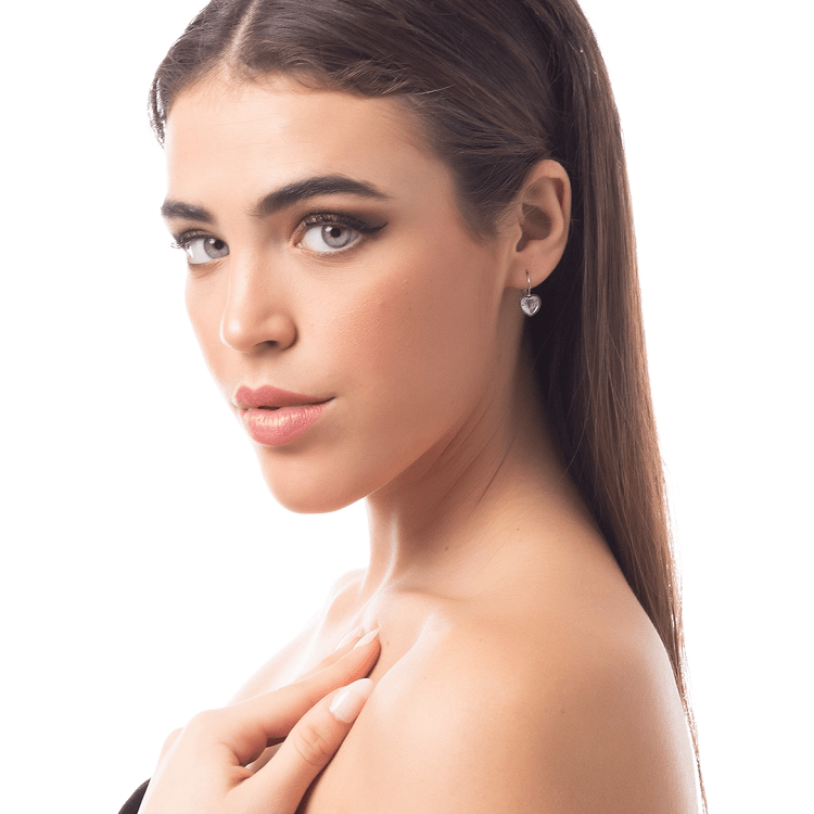 Σκουλαρίκια Κρίκοι Από Ατσάλι Με Καρδιά Λευκή  AS47889