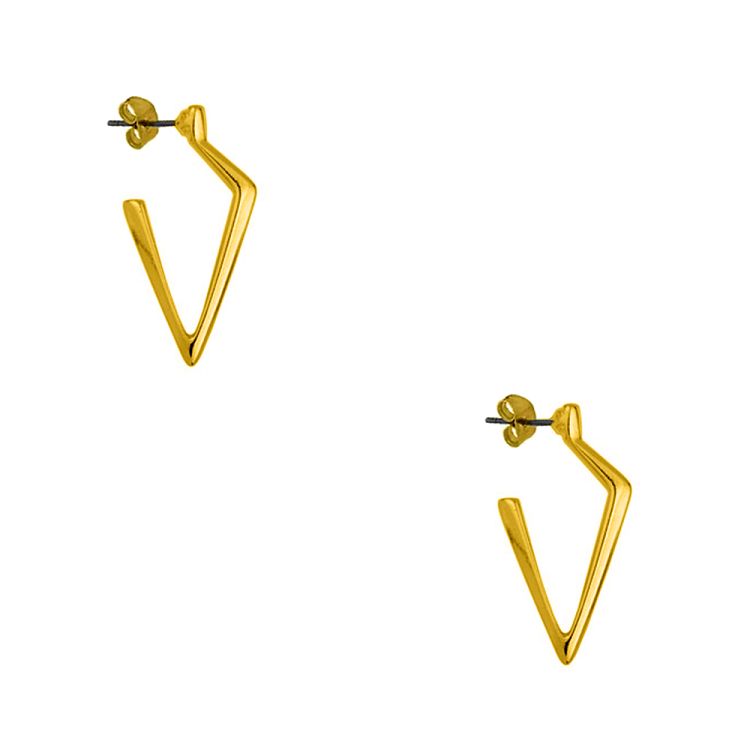 Σκουλαρίκια Κρίκοι Από Ορείχαλκο Επιχρυσωμένο 24Κ Σχήμα V PF48604