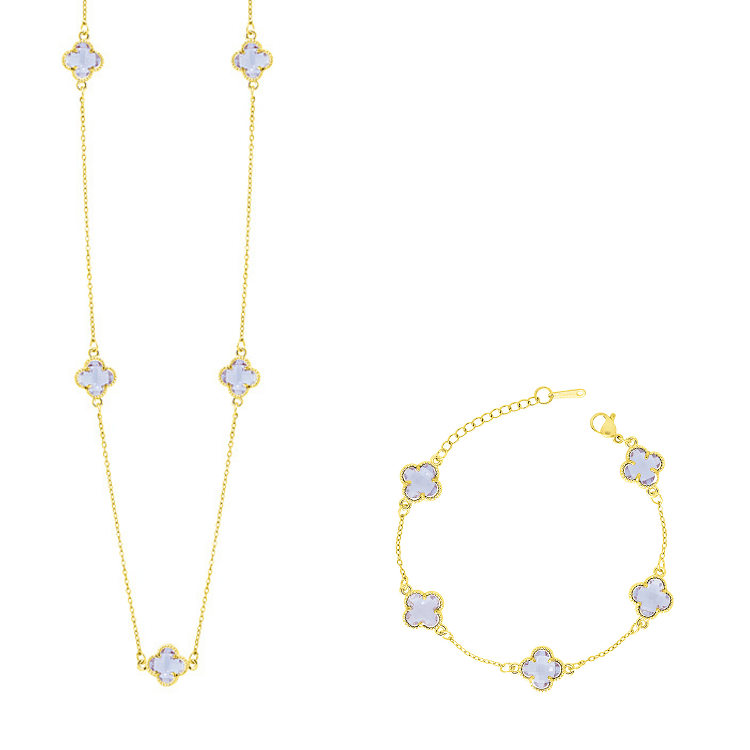 Σετ Λουλούδι Clover Crystal Διπλής Όψης Μωβ Από Ατσάλι Επιχρυσωμένο MI13695