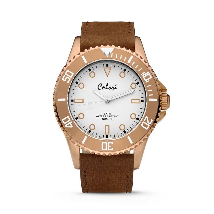 COLORI Rose Gold Brown Leather Strap COL354