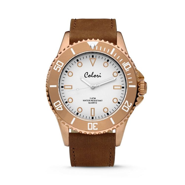 COLORI COLORI Rose Gold Brown Leather Strap COL354