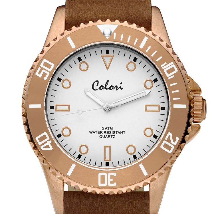 COLORI Rose Gold Brown Leather Strap COL354
