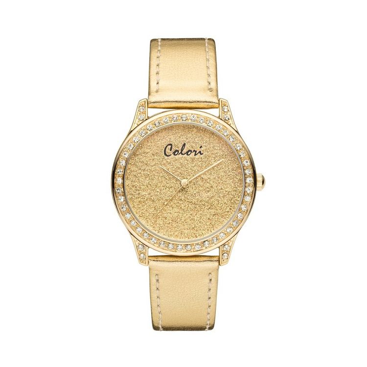 COLORI Ladies Crystal Gold Leather Strap COL380