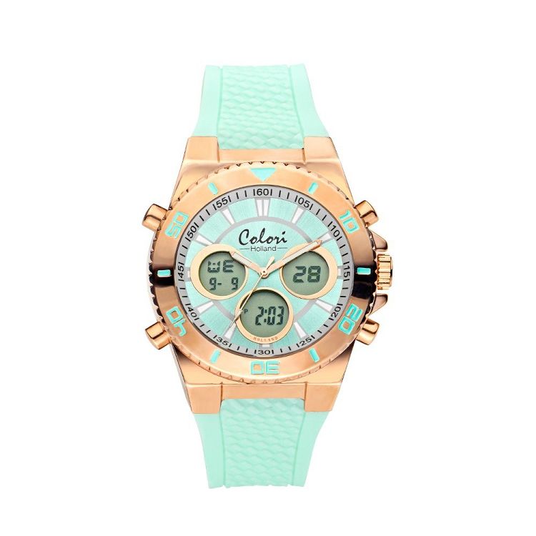 COLORI Anadigi Rose Gold Green Rubber Strap CLD126