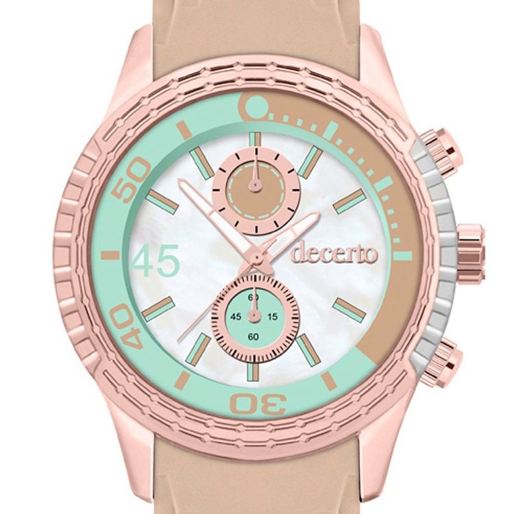 DECERTO Ice Lolly Ladies Rose Gold Alloy Brown Rubber Strap 1010-3