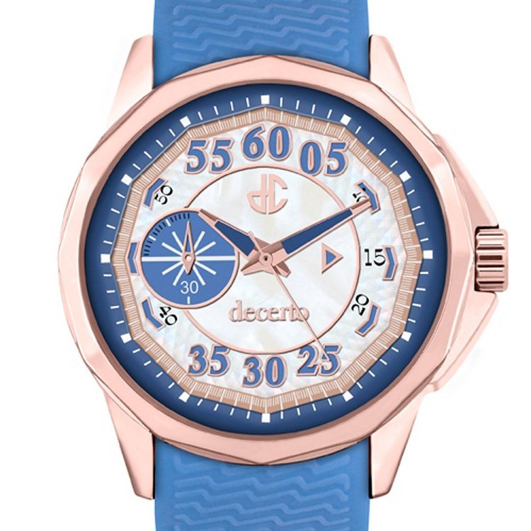 DECERTO Lovish Ladies Rose Gold Alloy Blue Rubber Strap 4507-1