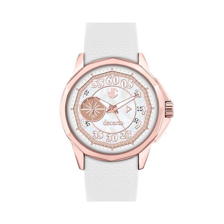 DECERTO Lovish Ladies Rose Gold Alloy White Rubber Strap 4507-4