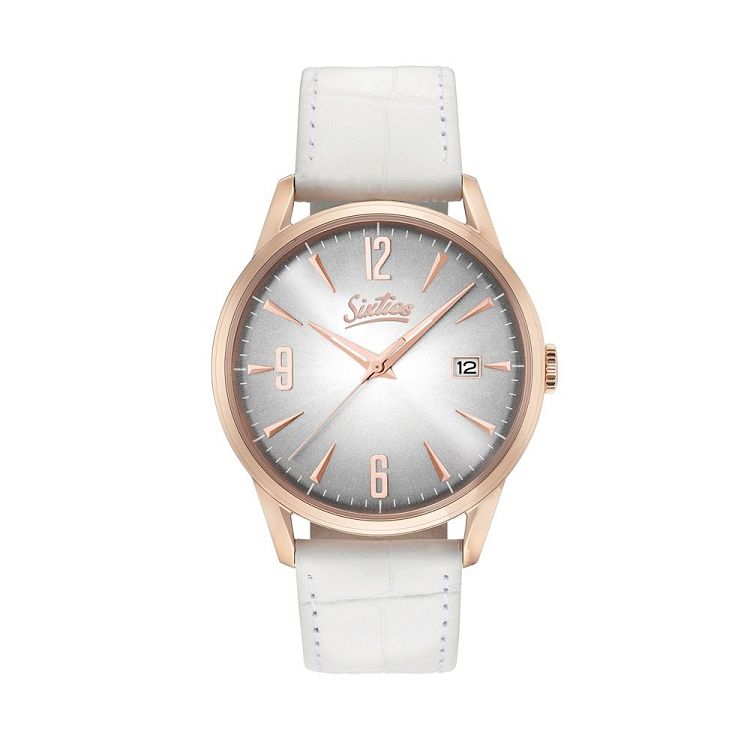 SIXTIES Rose Gold White Leather Strap RGL-02-2