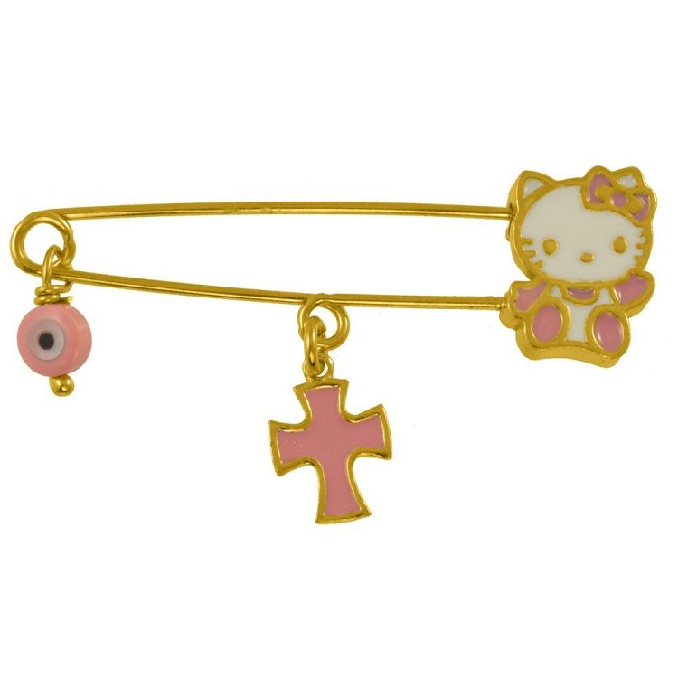 Παραμάνα Από Ασήμι 925 Επιχρυσωμένο Hello Kitty Με Ματάκι Και Σταυρό KO70479