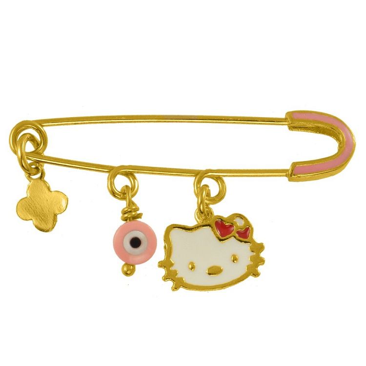 Παραμάνα Από Ασήμι 925 Επιχρυσωμένο Hello Kitty Με Ματάκι Και Σταυρό KO70507