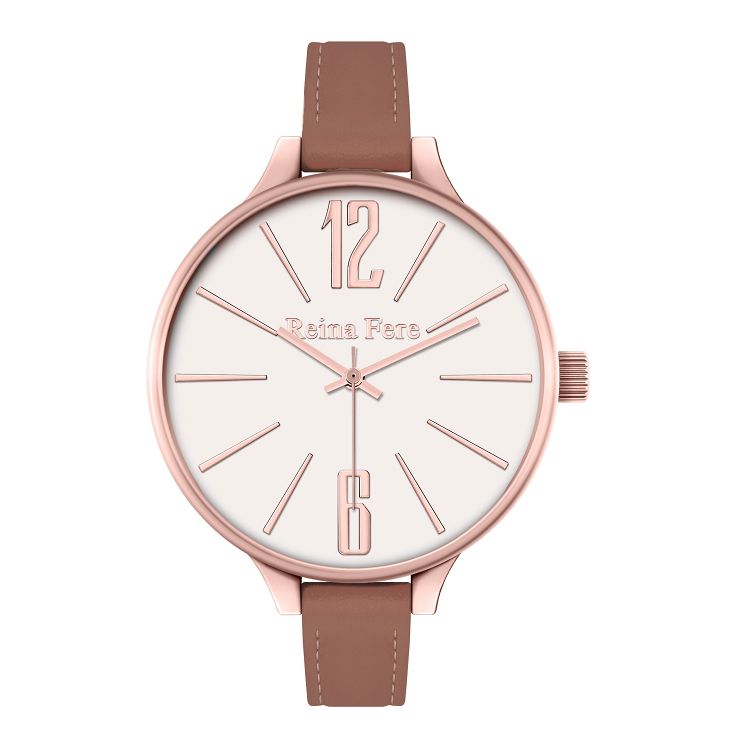 REINA FERE Rose Gold Brown Leather Strap 0712-43