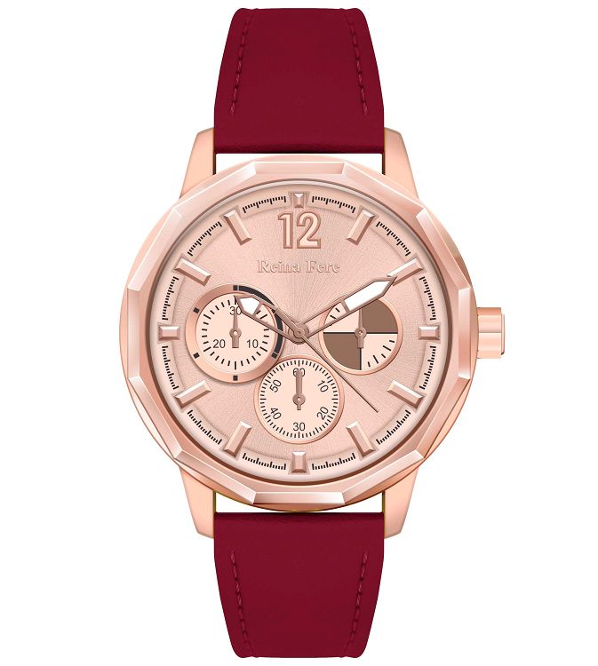 REINA FERE Amphitrite Rose Gold Red Leather Strap 8826-211