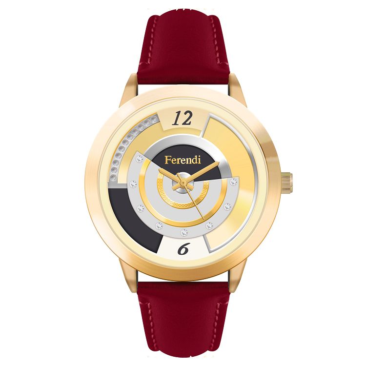 FERENDI Divine Crystals Red Leather Strap 2332-59