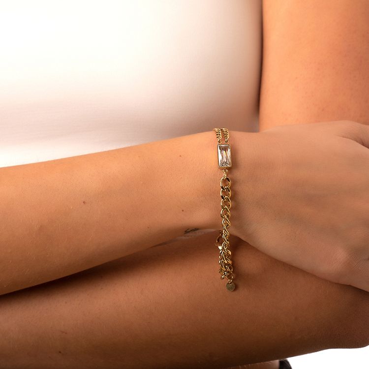 Βραχιόλι Από Ανοξείδωτο Ατσάλι Επιχρυσωμένο Με Swarovski AS25283