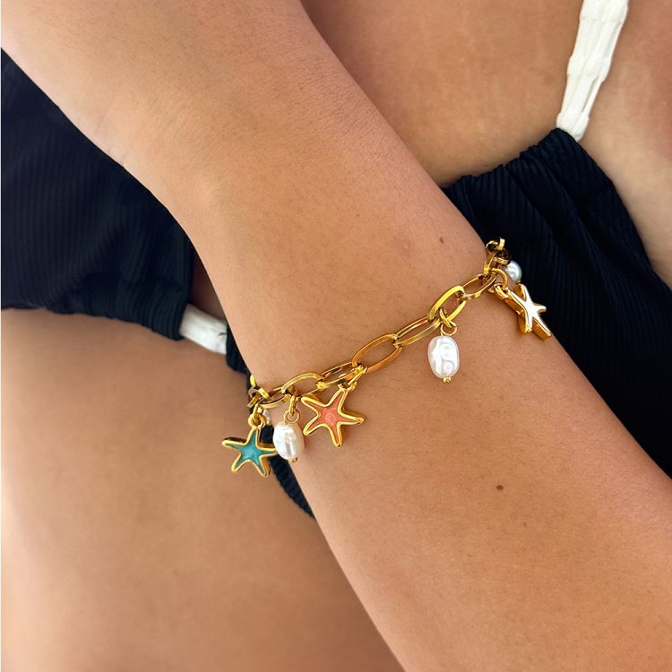 Βραχιόλι Από Ατσάλι Επιχρυσωμένο Με Κοχύλια AA29740