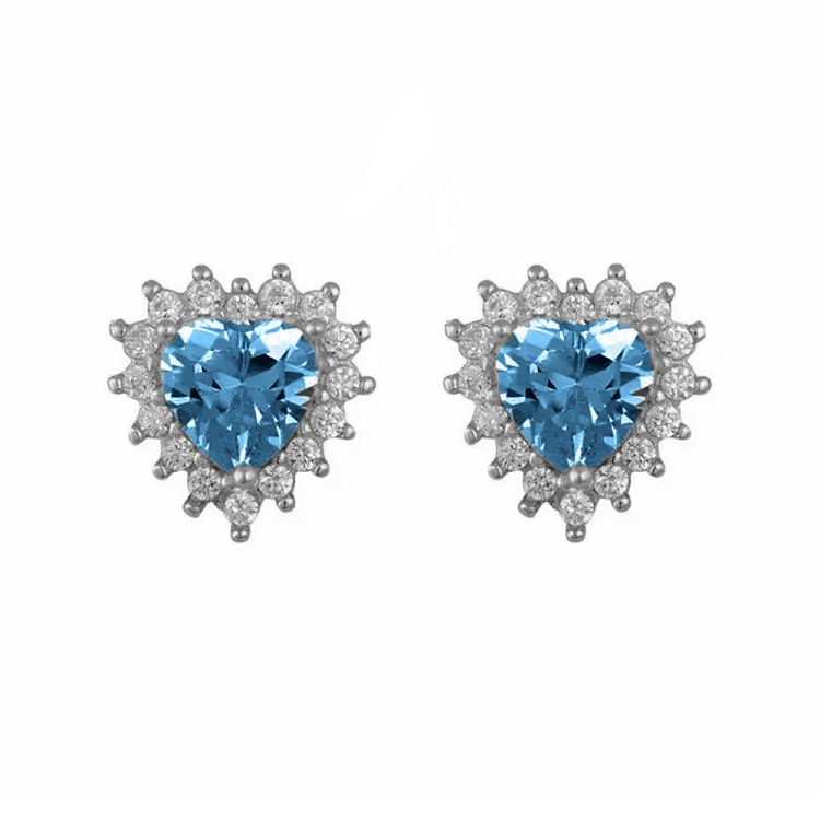 Σκουλαρίκια Ροζέτα Από Ασήμι 925 Καρδιά Με Ζιργκόν Blue Topaz SS47782