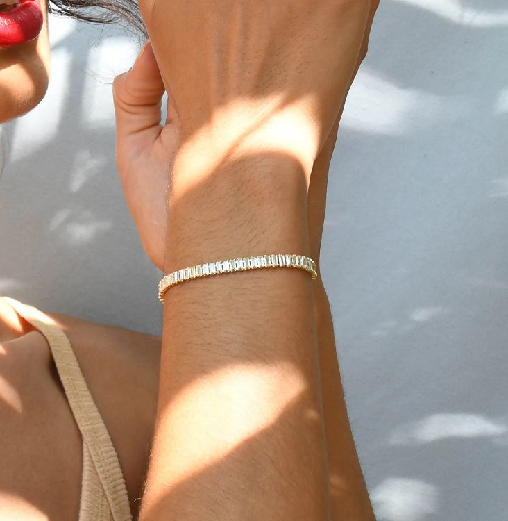 Σετ Κολιέ Ριβιέρα Choker Και Βραχιόλι Από Ανοξείδωτο Ατσάλι Επιχρυσωμένο 24Κ Με Ορθογώνια Ζιργκόν MI15228