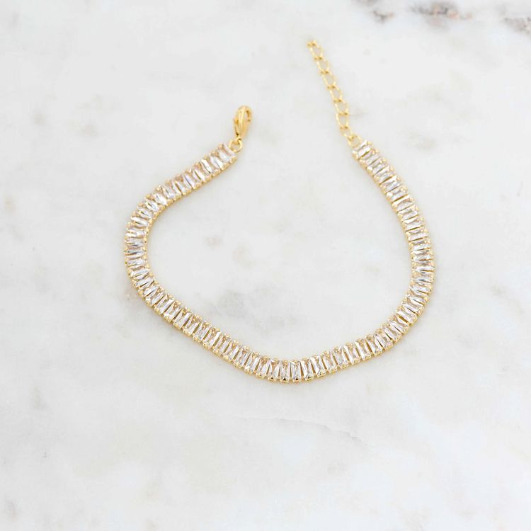 Βραχιόλι Ριβιέρα Από Ανοξείδωτο Ατσάλι Επιχρυσωμένο 24Κ Με Ορθογώνια Ζιργκόν MI25463