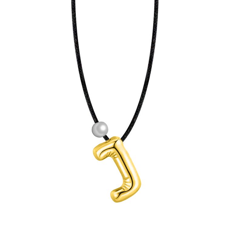 Κολιέ Από Κορδόνι Με Μονόγραμμα Balloon Από Ατσάλι Επιχρυσωμένο 24Κ Και Μαργαριτάρι MI13573