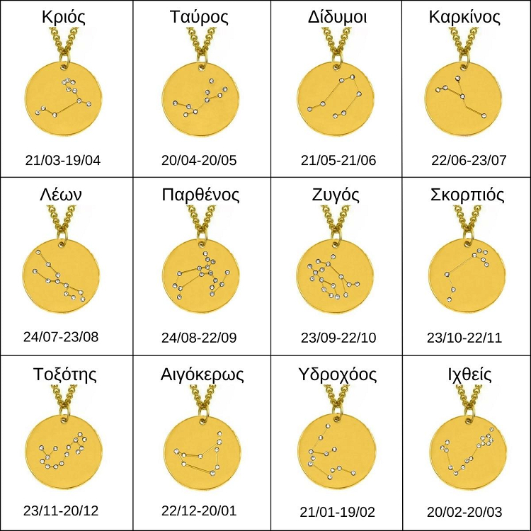 Κολιέ με τον Αστερισμό του Υδροχόου με Ζιργκόν από Ανοξείδωτο Ατσάλι Επιχρυσωμένο 24Κ AA14194