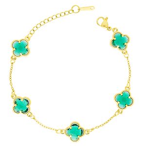 Βραχιόλι Λουλούδι Clover Crystal Διπλής Όψης Πράσινο Από Ατσάλι Επιχρυσωμένο MI29687