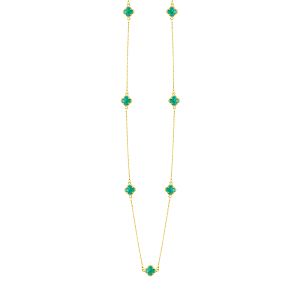 Κολιέ Λουλούδι Clover Crystal Πράσινο Διπλής Όψης Από Ατσάλι Επιχρυσωμένο MI13685