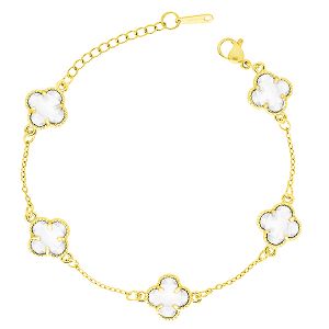 Βραχιόλι Λουλούδι Clover Crystal Διπλής Όψης Διάφανο Από Ατσάλι Επιχρυσωμένο MI29684