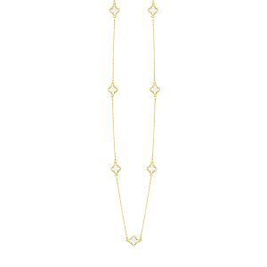 Κολιέ Λουλούδι Clover Crystal Διάφανο Διπλής Όψης Από Ατσάλι Επιχρυσωμένο MI13682