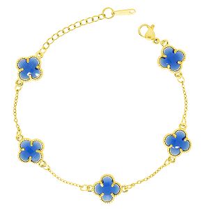 Βραχιόλι Λουλούδι Clover Crystal Διπλής Όψης Μπλε Από Ατσάλι Επιχρυσωμένο MI29685