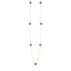 Κολιέ Λουλούδι Clover Crystal Μπλε Διπλής Όψης Από Ατσάλι Επιχρυσωμένο MI13683