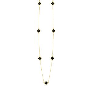 Κολιέ Λουλούδι Clover Crystal Μαύρο Διπλής Όψης Από Ατσάλι Επιχρυσωμένο MI13686