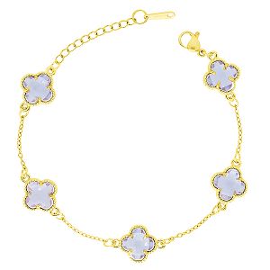 Βραχιόλι Λουλούδι Clover Crystal Διπλής Όψης Μωβ Από Ατσάλι Επιχρυσωμένο MI29689