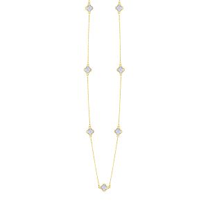 Κολιέ Λουλούδι Clover Crystal Μωβ Διπλής Όψης Από Ατσάλι Επιχρυσωμένο MI13687