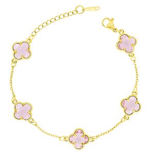 Βραχιόλι Λουλούδι Clover Crystal Διπλής Όψης Ροζ Από Ατσάλι Επιχρυσωμένο MI29690