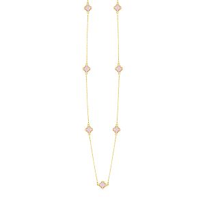 Κολιέ Λουλούδι Clover Crystal Ροζ Διπλής Όψης Από Ατσάλι Επιχρυσωμένο MI13688