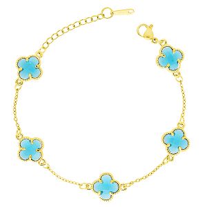 Βραχιόλι Λουλούδι Clover Crystal Διπλής Όψης Τιρκουαζ Από Ατσάλι Επιχρυσωμένο MI29686